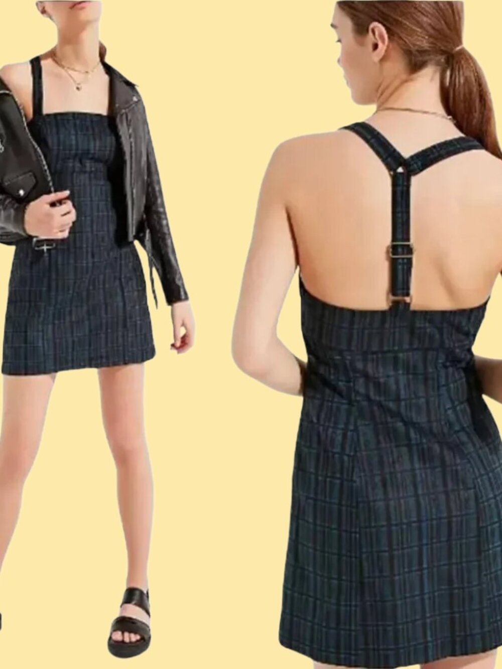 Urban Outfitters Black Plaid Mini Dress with Adjustable Straps